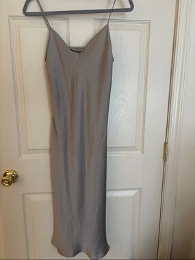AllSaints Gray Satin Slip Midi Dress